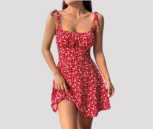 Floral Print Summer Spaghetti Strap Dress