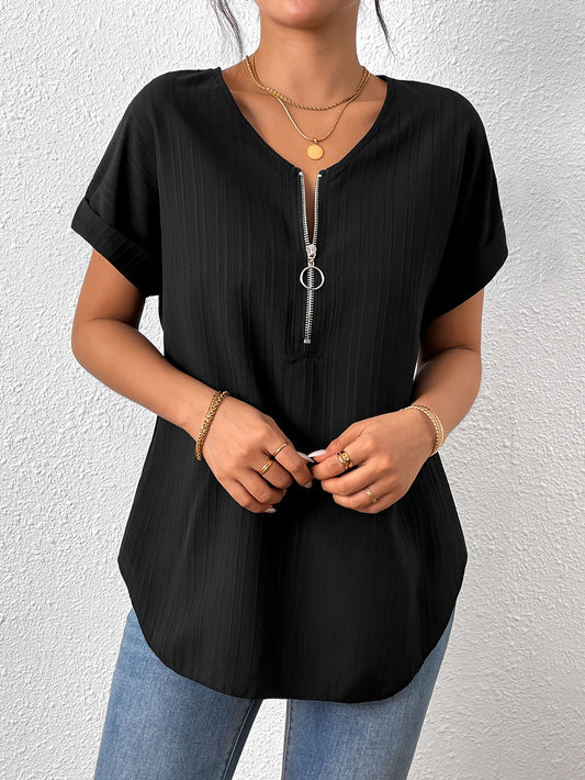 Livia Chic Blouse noire à fermeture éclair