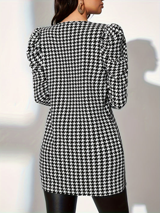 Houndstooth Print Open Front Blazer