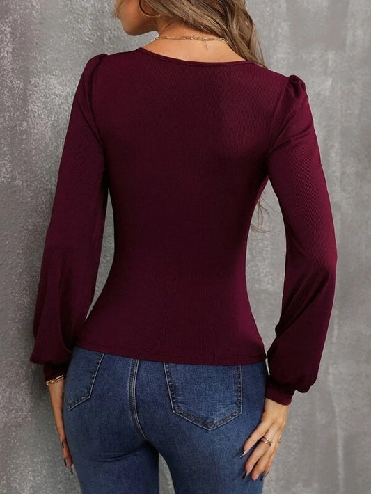 Lantern Sleeve Slim Fit Knitted Top