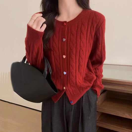 Retro Soft Knit Button-Up Cardigan